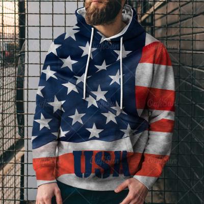 China Anti-wrinkle custom logo bald eagle moletons casual sudaderas sleeves long 3D America flag pullover oversized men's hoodies sweatershirts for sale