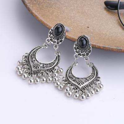 China Comfort Fit European Bohemian Water Drop Inlaid Personality National Fashion Black Beads Tassel Leisure Ladies Bohemian Earrings for sale