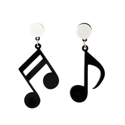 China Comfort Fit Stylish Simple Black Acrylic Asymmetrical Musical Notes Circle Earring Drop for sale