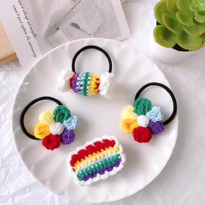 China Sweet knitting scrunchies lovely heart girl candy flower hairpin style elastic hair band rope ring headdress rainbow accessories European and American for sale