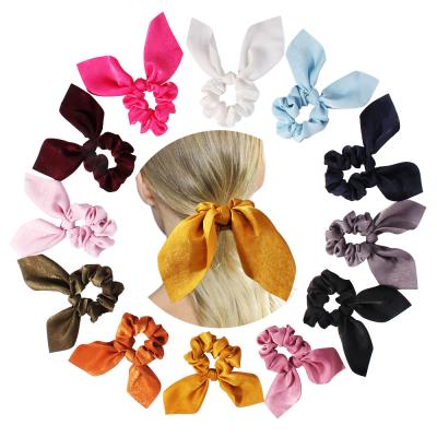 China European and American Solid Soft Spot Rabbit Fabric Satin Fabric Rabbit Ear Head Ring Elastic Hair Band Elastic Hair Band Holder Ponytail Style Hair Scrunchies for sale