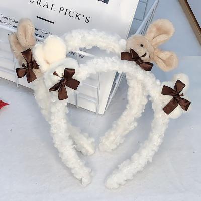 China European and American Style Popular Cute Rabbit Plush Hair Circle Lamb Hair Band Lamb Hair Band Head Buckle Hair Strap Bear Fur Headband for sale