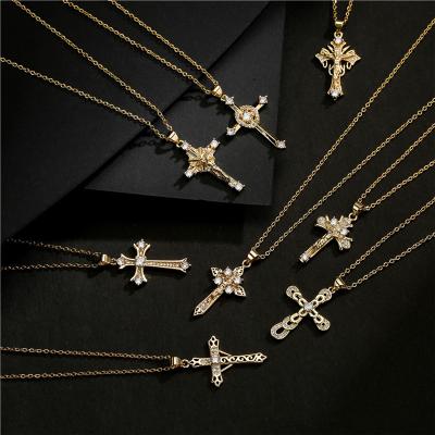 China Comfort Fit Wholesale Female Fashion Women Ladies Girl Luxury Male Party Casual Diamond Gold Filled Jewelry Polished Cross Necklace Chain for sale