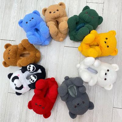 China Wholesale Cheap Winter Kids Boys And Girls Plush Furry Cartoon Thermal Cute Cute Hairy Teddy Bear Winter Deodorization Slips Slippers For Kids for sale