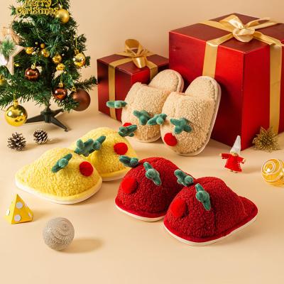 China New Fashion Autumn/Winter Cartoon 3D Cartoon Christmas Fawn Cute Home Warm Christmas Unisex Home Slippers New For Kids for sale