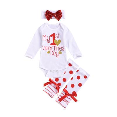 China 3 Pieces Substantial Valentine's Day Baby Kid Baby Infant Dressing Gown Breathable Socks Wholesale Toddler Infant Headband Infant Rompers Set Washable Breathable 3 Pieces for sale