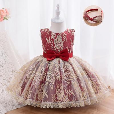 China Big Yard Style Washable Bowknot Lace Princess Little Kids Girl Dress Summer Best Dress Summer Dresses For Farewell Party for sale