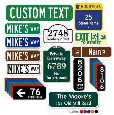 China Custom American High Stree Shine Metal Aluminum Reflective Address Sign Road Safety Signs Board with Directional Arrow for sale