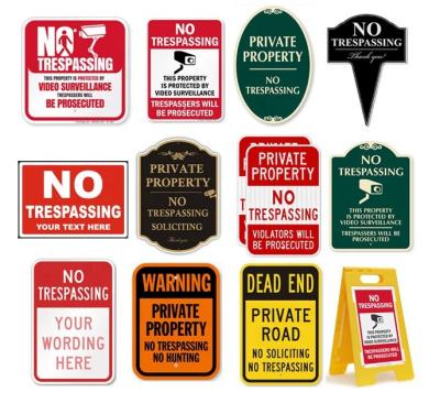 China High Reflective Reflective Aluminum Yard Sign Metal Sign Warning Security Shine Private Property No Trespassing No Camera CCTV Hunting Sign for sale