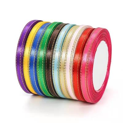 China Recyled Gift Wrapping Wholesale Ribbon Silk Satin Ribbon With Gold Silver Edge for sale