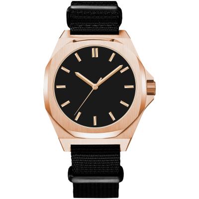 China Auto Date Rose Gold Plated Create Your Own Brand NATO Strap Wrist Quartz Mens Watch for sale