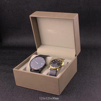 China Luxury Khaki Color PU Leather Packaging Box Custom Design Gift Watch Box for sale