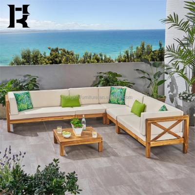 China Modern All Weather Teak Wood Hotel Outdoor Sofa Set Furniture Teak L Shape Design Garden Sofa Sets for sale