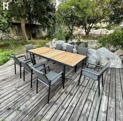 China New Design Modern Garden Used KD Outdoor Furniture Aluminum Expansion Table And Chair Set Wooden Dining Set for sale