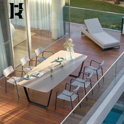 China Modern Luxury Outdoor Furniture Rope Woven Dining Villa Aluminum Courtyard Chair Set Hotel Balcony Outdoor Garden Dining Set for sale