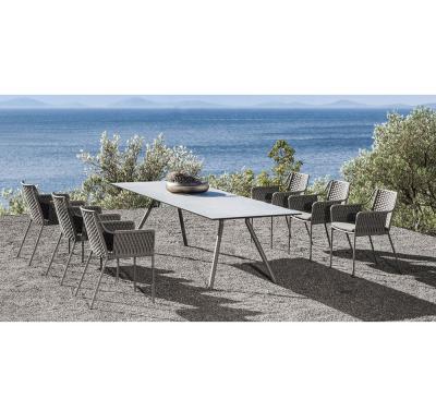 China Cafe Hotel Rope Set Modern Restaurant All Weather Dining Furniture Aluminum Woven Outdoor Dining Table And Chair for sale