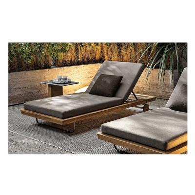 China Modern Luxury Teak Wooden Single Convertible Outdoor Single Convertible Beach Sofa Sun Furniture Teak Sun Wood Sofa for sale