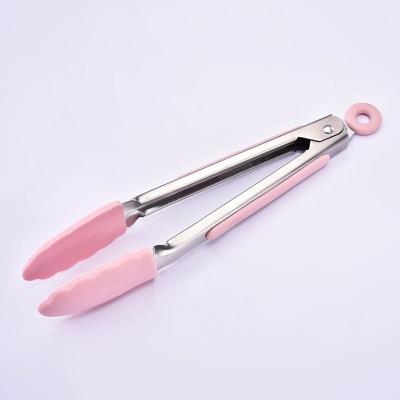 China Sustainable 9&12inch Kitchen Utensils Stainless Steel Silicone Rubber Food Tongs Silicone kitchen serving tongs for sale