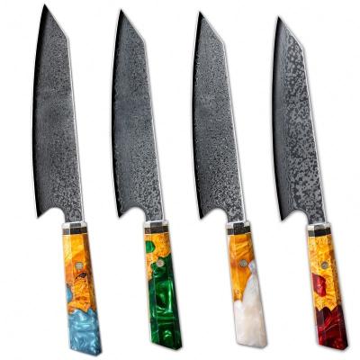 China Sustainable Custom Kitchen Knives Set Cooking Knife Set colour Handle Stainless Steel Damascus pattern blade Chef knife for sale