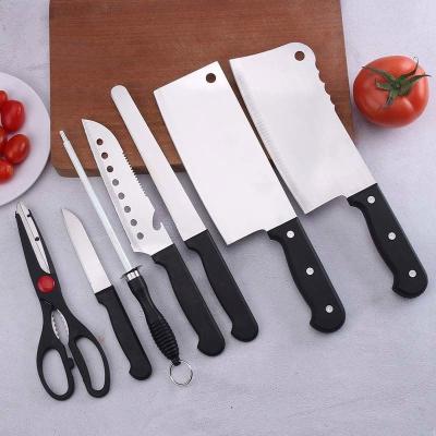 China Sustainable Free sample Cooking Kitchen Knife Set 8pcs Chef Knife pp handle Stainless Steel kitchen knife set with Sharpening Steel Scissors for sale