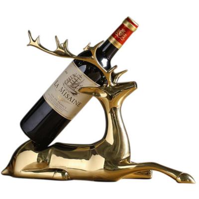 China Hot Selling Pure Bronze Modern Display Deer Animals Wine Rack Viable For Wine Shop for sale