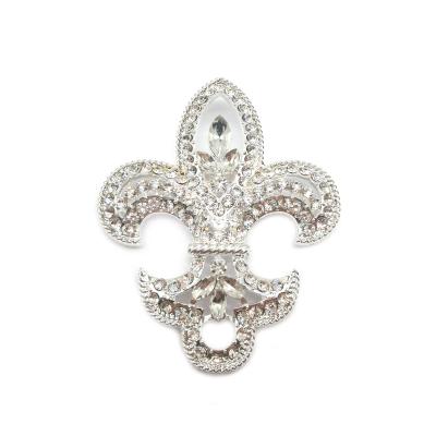 China For Wedding Fleur-De-Luce Luxury Shape Pin Brooch Silver Rhinestone Jewelry Gift Rhinestone Diamante Brooch Pin for sale