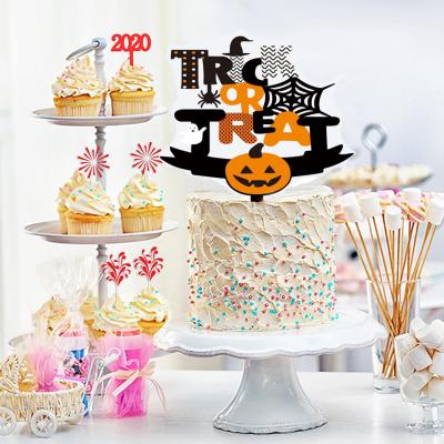 China Happy Acrylic Cake Topper Silhouette Ghost Pumpkin Bat Cake Topper Halloween Decoration Halloween Cake Topper for sale