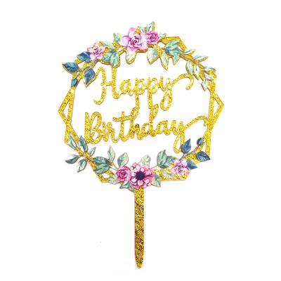 China For Cake Decorating Gold 3D Printing Acrylic Cake Topper Happy Birthday Acrylic Cake Topper For Party Decoration for sale