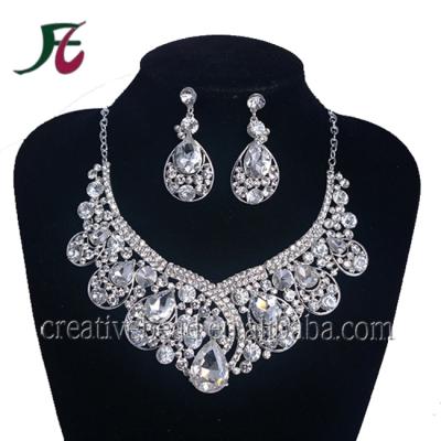 China 2018 New African Indian Bridal Imitation Rhinestone Pearl Necklace Wedding Jewelry Set Silver for sale