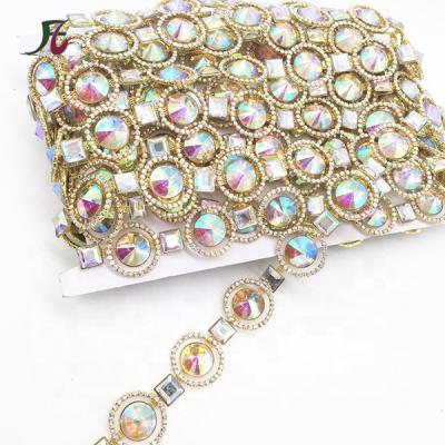 China Bags round gold ab rhinestone chain diamond rhinestone cup chain trimming for carnival decoration for sale