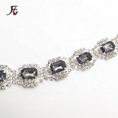 China Gray Crystal Rhinestone Chain Trimming For Bags Wedding Dress Fancy Rhinestone Metal Cup DIY Chain Crafts for sale