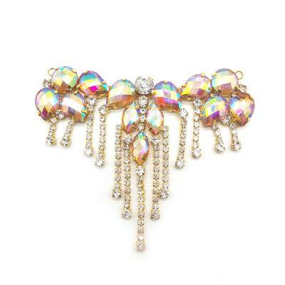 China Handmade Bling Resin Rhinestone Applique Sewing Decorative Rhinestone Applique With Tassel for sale