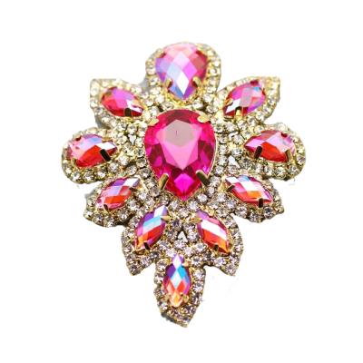 China Custom Flatback 4.5X4.8cm Colorful Rhinestone Applique Rhinestone Patch Shoulder Applique for sale