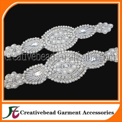 China Wholesale Viable Silver Crystal Beaded Rhinestone Applique Sash Bridal Sashes For Wedding Dress Custom Large Trimming for sale