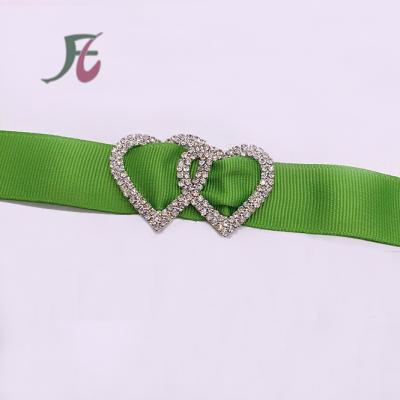 China Other Wholesale 55x45mm Silver Plated Heart Two Rows Rhinestone Buckles For Wedding Chair Sashes for sale