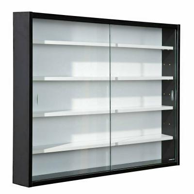 China Lockable Commercial Display Cabinet Collecty Wall Mount Shelves Glass Collectibles Black for sale