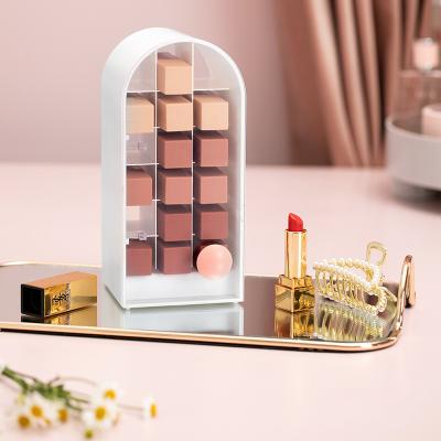 China Fashion Viable Simple Ladies Cosmetic Box 18 Capacity Lipstick Handle Design Dust Cover Transparent Cosmetic Storage Box for sale