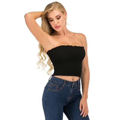 China 2020 Women's Tops 2020 Bandeau Tube Crop Tops Strapless Pleated Sexy Tops QUICK DRY for sale