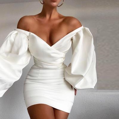 China Hot Sale Autumn Winter New Off Shoulder Anti-Static Lantern Sleeve Women Dress Off Shoulder Lantern Sleeve Women Dress for sale