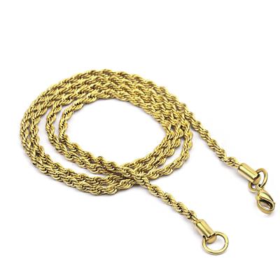 China Custom Factory Wholesale 2mm 16inch 200pcs Hiphop Fashion Jewelry Gold Color Stainless Steel Rope Chain For Men Hip Hop Punk for sale