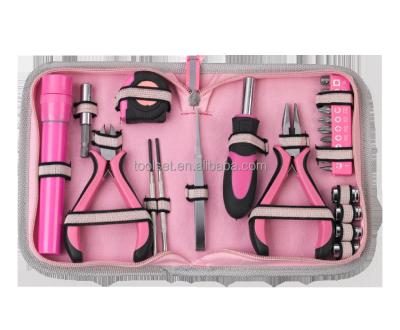 China Promotion Tool Kit 23PCS Tool Kit Pink Tools For Lady Flashlight Wrench Bit Hodlers Measure Tape for sale