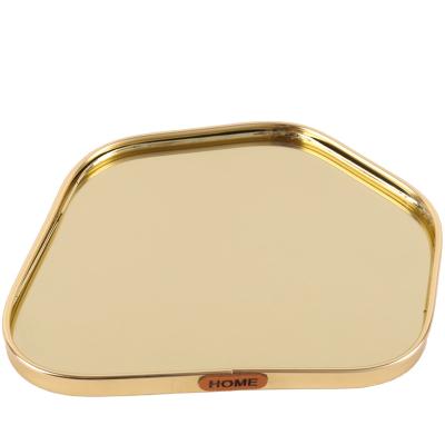 China Viable European Simple Mirror Metal Tea Table Tray Gold Edge Decorative Tray Jewelry Tray for sale