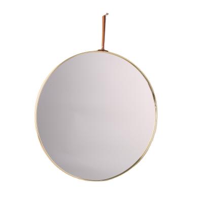 China Modern Living Room Decorative Iron Round Mirror With Leather Strap for sale