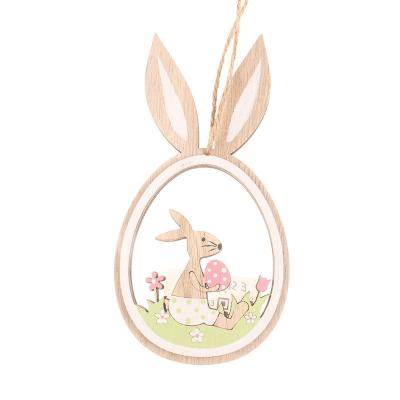 China Easter Bunny Pendants Easter Hanging Egg Wooden House Wooden Decorations for sale