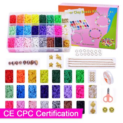 China Jewelry Making at Amazon 2021 Hot Sale Flat Round Polymer Clay Beads Kids Diy Toys Jewelry Making Kit 21 Colors Boxed Soft Clay Beads Set for sale