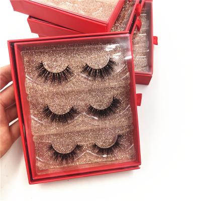 China Seller 2021 newcomer natural 3D 25mm Mink Eye Lashes Wholesale Lash three pairs transparent pull up eyelash box for sale