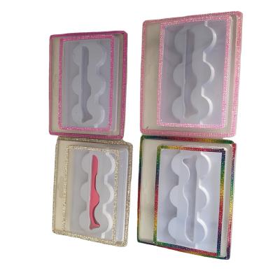 China Custom high quality lashbox packaging lashbook with square mirror diamond lashbox lash case black lash box for sale