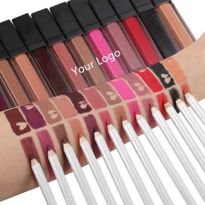 China Wholesale Waterproof No Logo 2 in 1 Lip Liner Lip Gloss Set Custom Logo Matte Long Lasting Liquid Lipstick and Lip Liner Set for sale