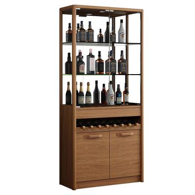 China Wooden Grain Extendable Large Capacity Cabinet Wine Display Rack Wine Dining Furniture Living Room Solid Wood Design for sale