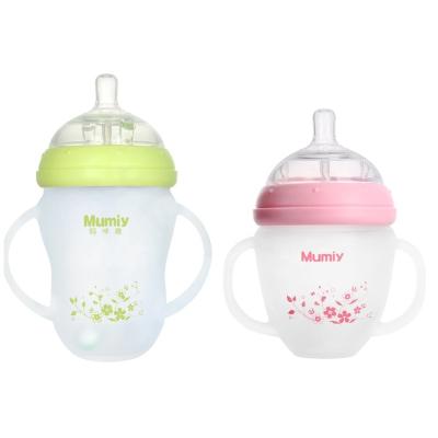 China BPA Free 7cm Wide Neck Glass Baby Nursing Bottle With Silicone Sleeve for sale